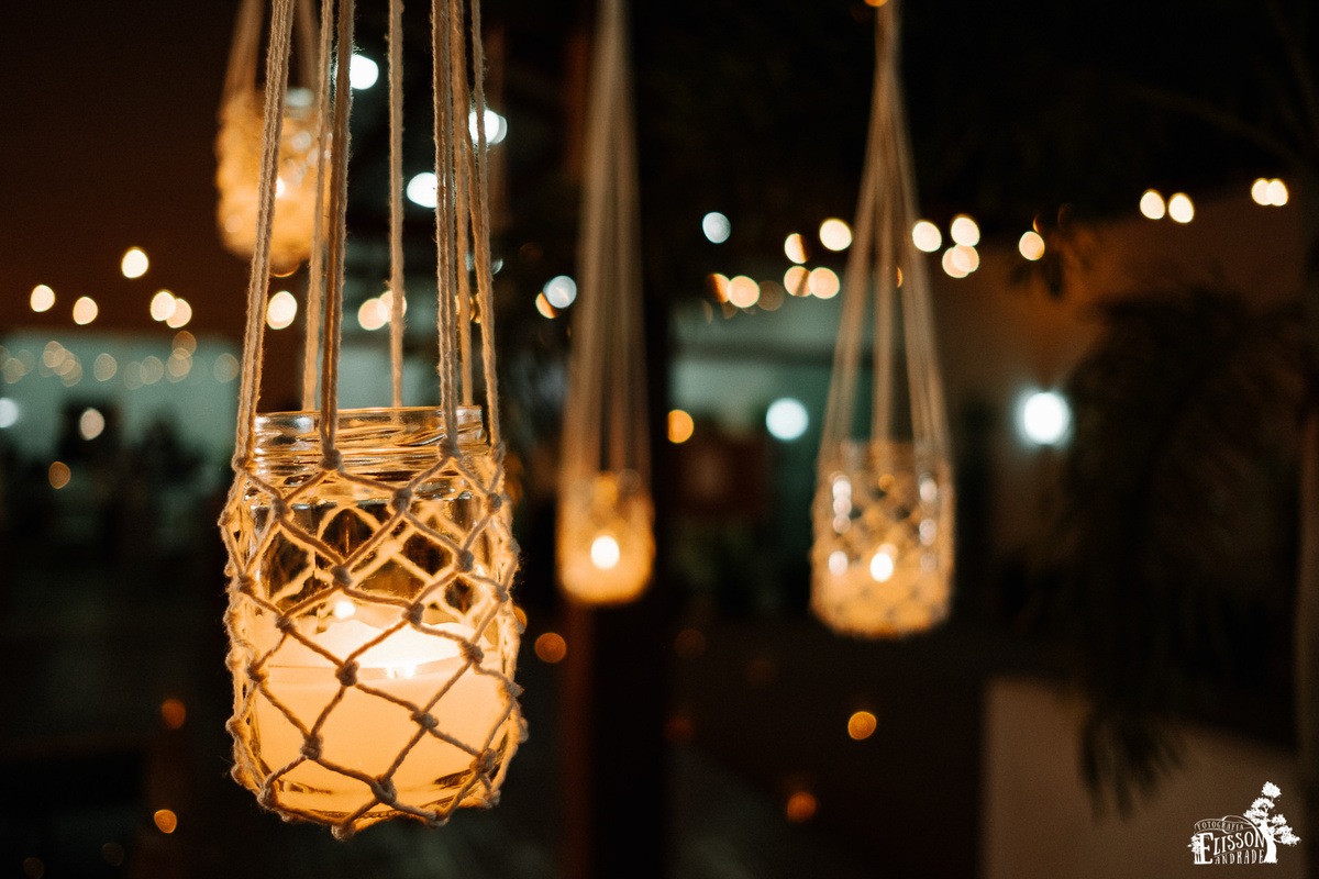 Pendante de vela feito com barbante e crochê, decoração DIY para casamento rústico, boho chic