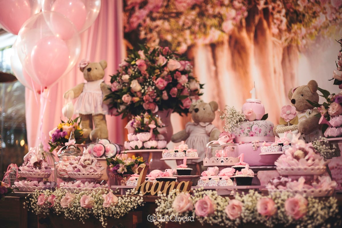 mesa aniversario infantil 1 ano ursinhas rosas