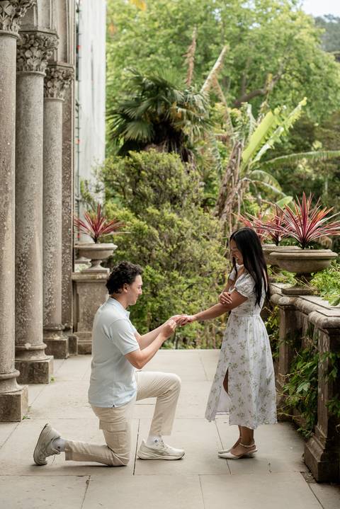 Couple proposing in the terrace of Monserrate Palace, Sintra, by Mariana Castanheira'