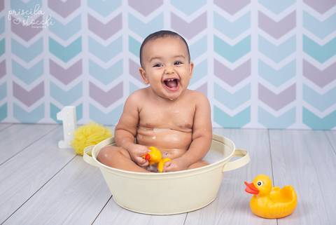 Ensaio de Banho Bebê Menino 1 ano SP'