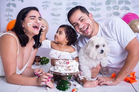 Smash the Cake Com os Pais e  Cachorro Moana Baby SP Zona Sul'