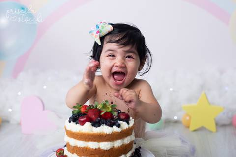 Ensaio 1 ano com bolo menina SP'