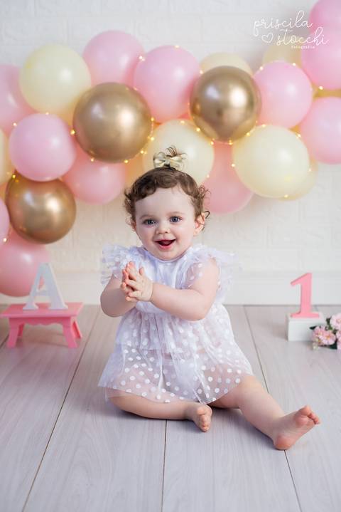 Ensaio 1 ano Menina São Paulo SP com balões'