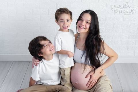 Ensaio Gestante Com Filhos Estúdio SP'
