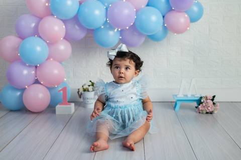 Ensaio 1 ano menina rosa lilás e azul'