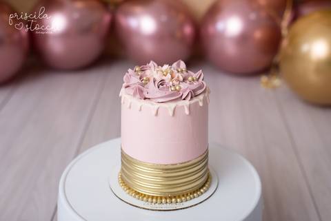 Bolo para Smash the Cake Rosé e Dourado SP'