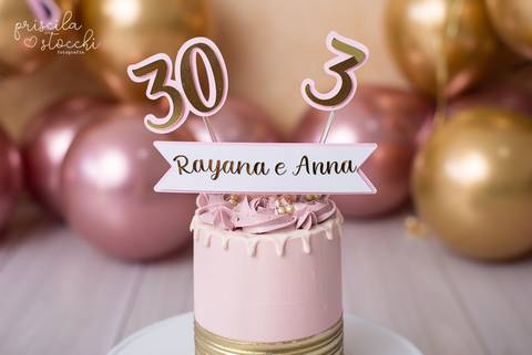 Bolo para Smash the Cake Rosé e Dourado SP'