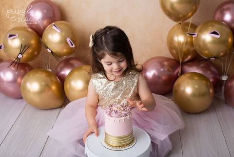 Smash the Cake 3 anos Rosé e Dourado Balões São Paulo'