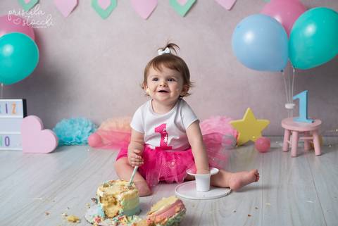 Ensaio com Bolo 1 ano Menina SP'