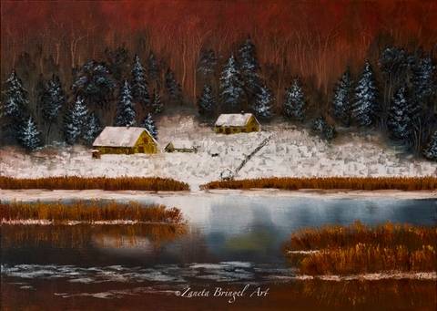 Winter on the Lake, 50x70x2cm, oil on canvas, palette knife'