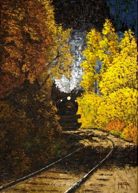 Autumn Train, 50x70x4cm, oil on canvas, palette knife'