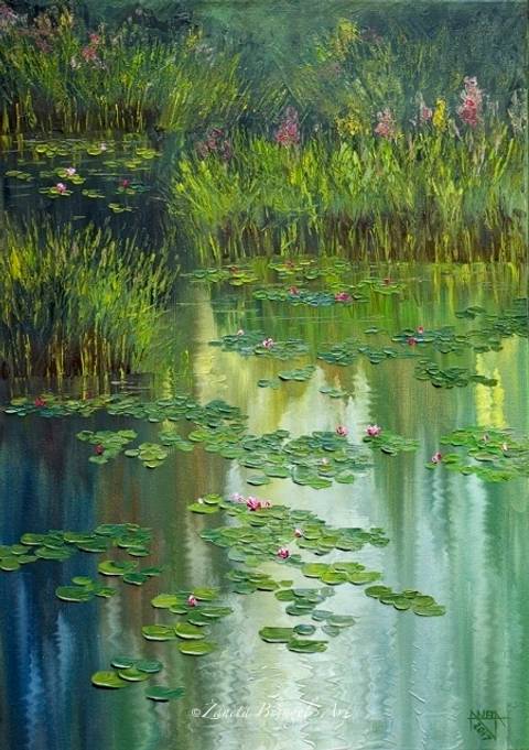 Blooming Pond, 50x70x2cm, oil on canvas, palette knife'