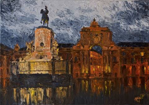 Lisbon. Praça do Comércio, 50x70x2cm, oil on canvas, palette knife'
