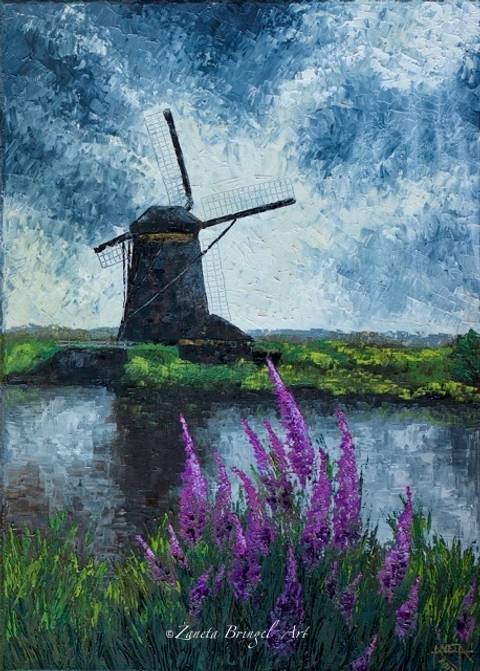 Windmill, 70x50x4cm, oil on canvas, palette knife'