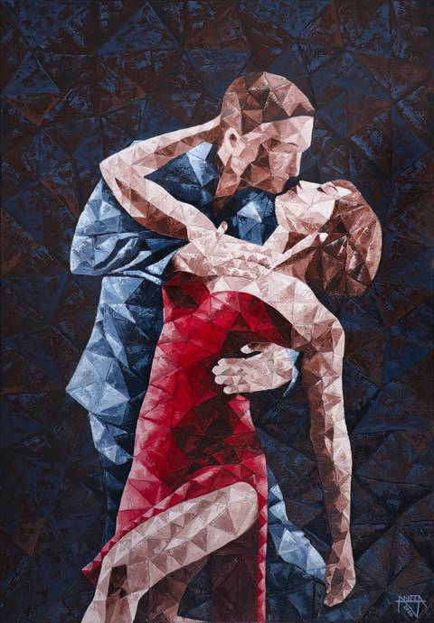 Passion.Just Us, 100x70x4cm, oil on canvas, palette knife, semifinalist at Zurich Art weeks 2020'