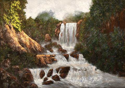 Hazy Cascade, 70x100x4cm, oil on canvas, palette knife'