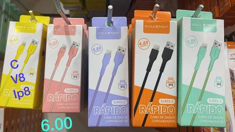 (V8, TIPO C, IPHONE) R$6.00'