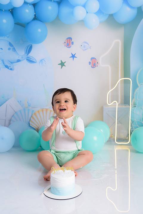 bebê no ensaio smash the cake fundo do mar bairro jardim santo andré'