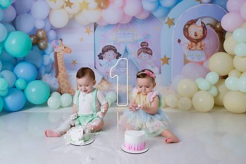 ensaio de 1 ano gêmeos menino e menina em são caetano do sul'