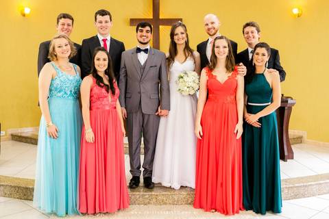 cerimonialista decoração Fran e Thiago Igreja Luterana Joinville Deise Deisy Daysi Daisy Evaristo Fotografa saida madrinhas e padrinhos'