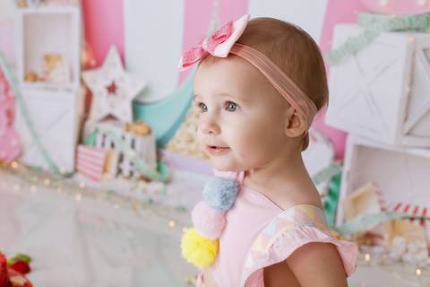 fotografo estudio ensaio joinville Melina 1 ano Smash Splash circo rosa bolo de fruta melancia banho'