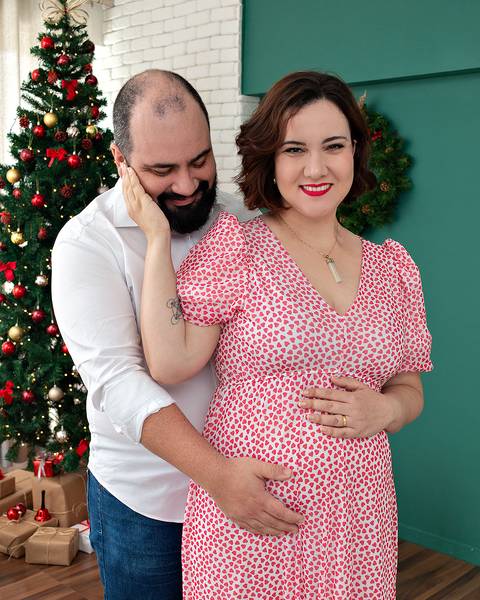 Ensaio de Natal anunciando gravidez.'