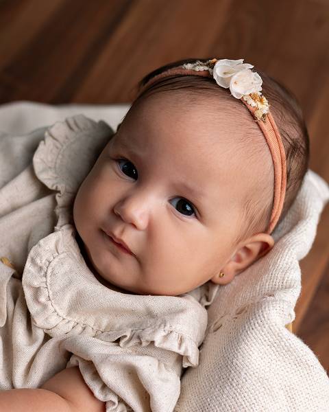 Ensaio de acompanhamento de bebê com 4 meses em estúdio'