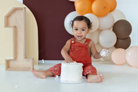Ensaio de 1 ano de Mathias. Smash the Cake.'