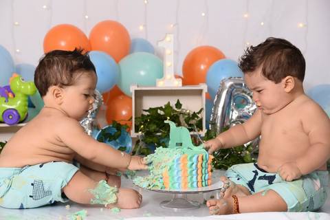 smash the cake gemeos tema dinossauro, bolo dinossauros'