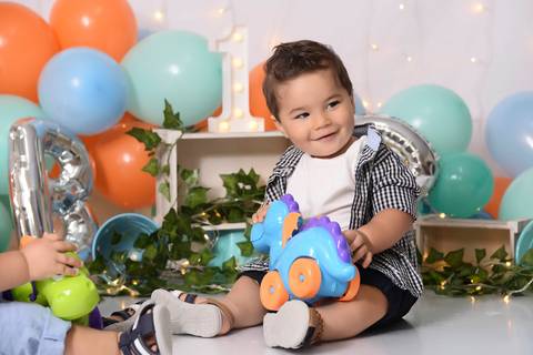 ensaio antes do smash the cake tema dinossauros'