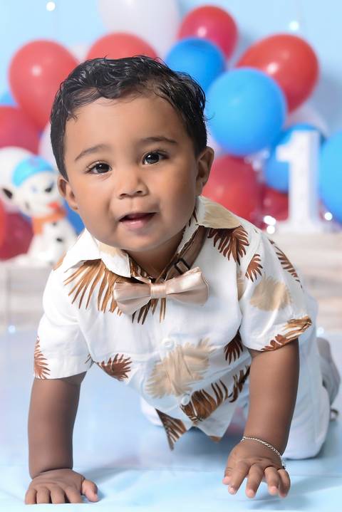 bebe um ano em ensaio cake smash ou smash the cake patrulha canina, bebe engatinhando em ensaio de bebe'