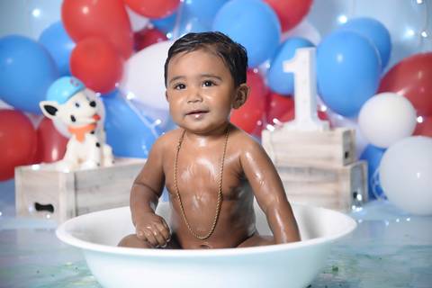 ensaio splash baby patrulha canina, ensaio de bebe clean'