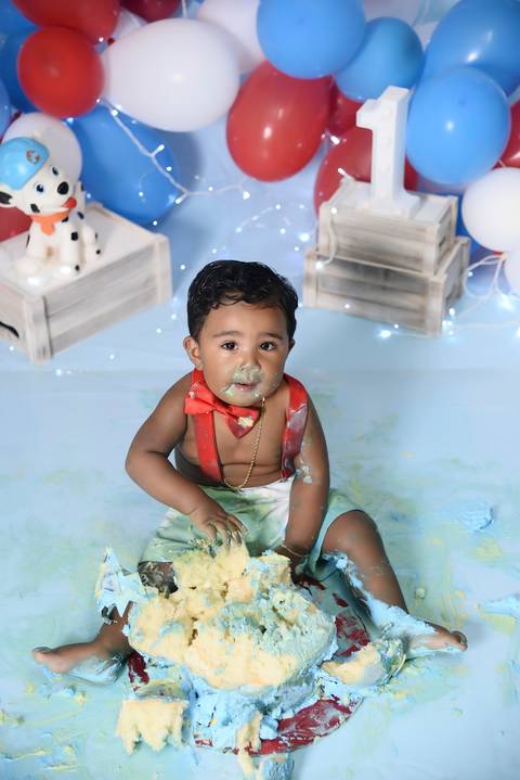 bebe brincando com bolo, smash the cake patrulha canina no tatuape'
