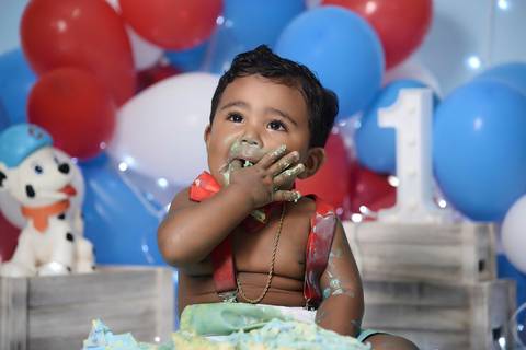 ensaio de bebe com bolo, smash the cake patrulha canina tatuape'