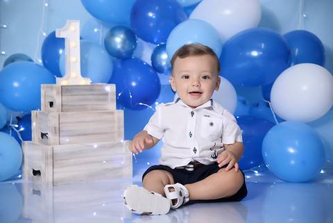 smash the cake degrade azul, ensaio de um ano em estudio no tatuape'