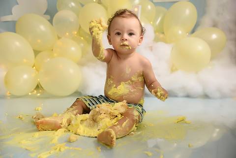 smash the cake menino em estudio tema sol, ensaio um ano tatuape'