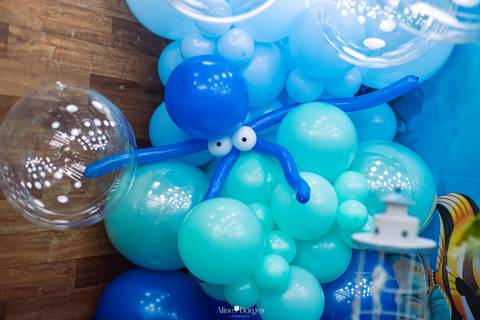 decoração completa de festa infantil tema fundo do mar na casa de festas tik tak 2 em botafogo'