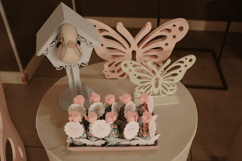 chá de bebê da maya detalhes da decoração com passarinhos e borboletas'