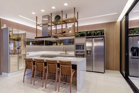 cozinha de luxo inspiração para cozinha ilha para cozinha ripado de madeira'