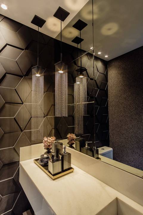 lavabo de luxo ideias para lavabo papel de parede banheiro acabamento 3d acabamento escuro banheiro dourado banheiro preto diego rocha fotografo fotografia de arquitetura e ambiente bh belo horizonte'
