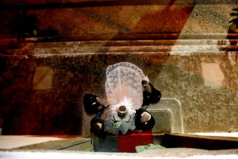 foto aérea da noiva'