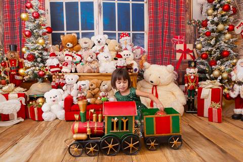 ensaio de natal bebê touca de papai noel brasilia df registrado pela fotógrafa letícia franco casa do papai noel sala arvore guirlanda roupa de papai noel'