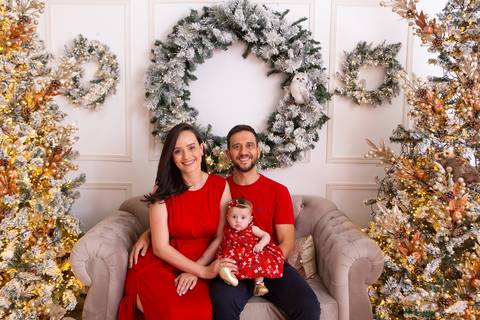 ensaio de natal bebê touca de papai noel brasilia df registrado pela fotógrafa letícia franco casa do papai noel sala arvore guirlanda roupa de papai noel
'