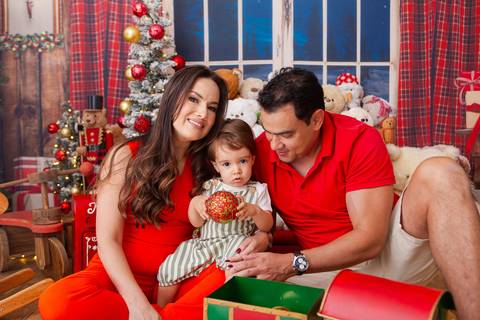 ensaio de natal bebê touca de papai noel brasilia df registrado pela fotógrafa letícia franco casa do papai noel sala arvore guirlanda roupa de papai noel
'