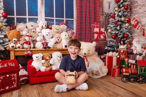 ensaio de natal bebê touca de papai noel brasilia df registrado pela fotógrafa letícia franco casa do papai noel sala arvore guirlanda roupa de papai noel'