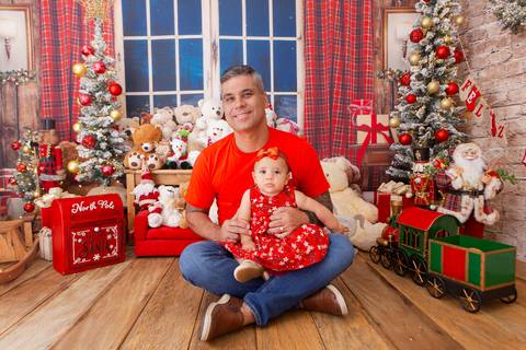 ensaio de natal bebê touca de papai noel brasilia df registrado pela fotógrafa letícia franco casa do papai noel sala arvore guirlanda roupa de papai noel'