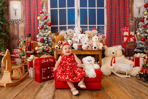 ensaio de natal bebê touca de papai noel brasilia df registrado pela fotógrafa letícia franco casa do papai noel sala arvore guirlanda roupa de papai noel'