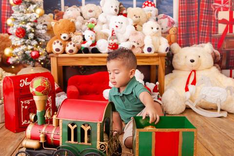 ensaio de natal bebê touca de papai noel brasilia df registrado pela fotógrafa letícia franco casa do papai noel sala arvore guirlanda roupa de papai noel'