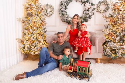 ensaio de natal bebê touca de papai noel brasilia df registrado pela fotógrafa letícia franco casa do papai noel sala arvore guirlanda roupa de papai noel'