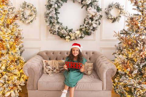 ensaio de natal bebê touca de papai noel brasilia df registrado pela fotógrafa letícia franco casa do papai noel sala arvore guirlanda roupa de papai noel
'